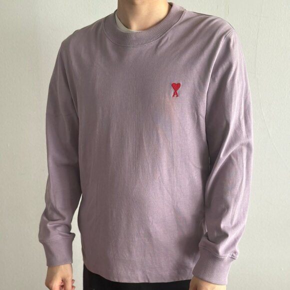 AMI Paris Purple Ami de Coeur Long Sleeve T-Shirt – Size L - Picture 1 of 9